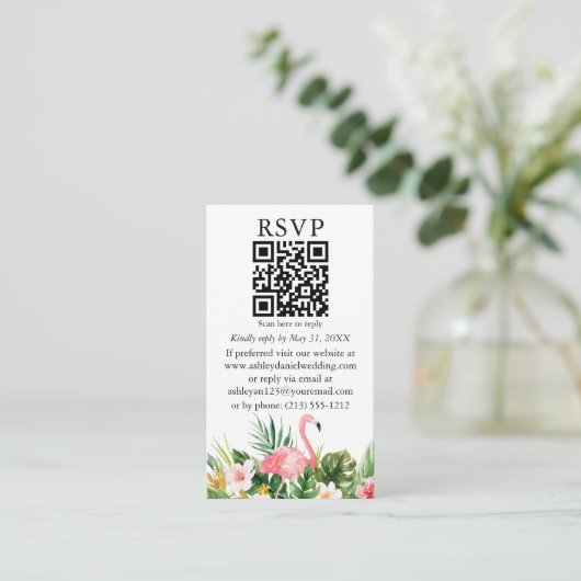 Tropische Wasserfarbe QR Rosa Flamingo UAWG Begleitkarte (Stehend Vorderseite)