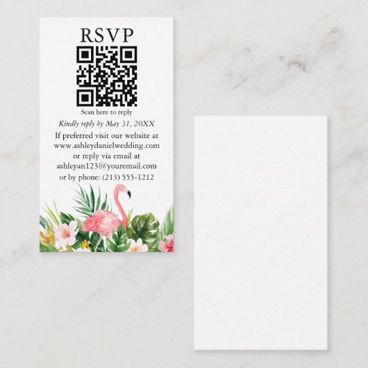 Tropische Wasserfarbe QR Rosa Flamingo UAWG Begleitkarte (Vorne/Hinten)