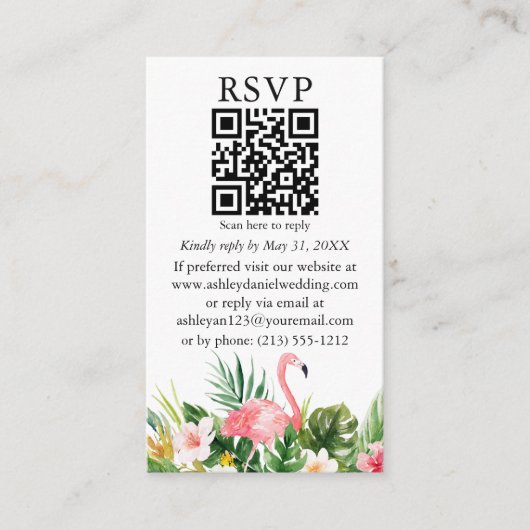 Tropische Wasserfarbe QR Rosa Flamingo UAWG Begleitkarte (Vorderseite)