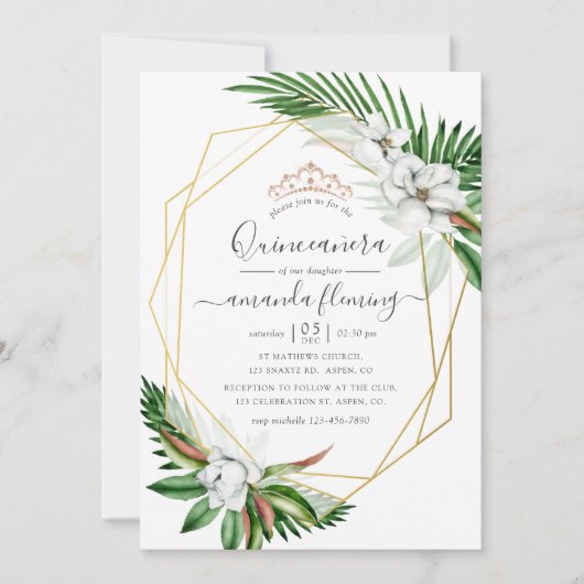 Tropische Wasserfarbe Quinceñera Einladung (Vorderseite)