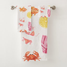 Tropische Wasserfarbe Strandelemente Sommer Badhandtuch Set
