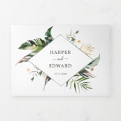 Tropische Wasserfarben Blätter Grüne Hochzeit Dreifach Gefaltete Einladung (Cover)
