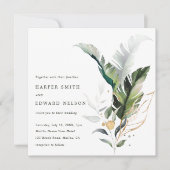 Tropische Wasserfarben Blätter Grüner Hochzeitspla Einladung (Vorderseite)