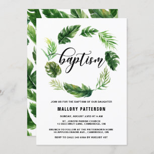 Tropische Wasserfarben-Blätter Wreath-Taufe Einladung
