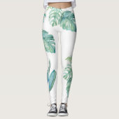 Tropische Wasserfarben, Blumen und Vegetation Leggings (Vorderseite)
