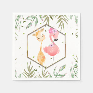 Tropische Wasserfarben Flamingo & Giraffe Baby Sho Serviette