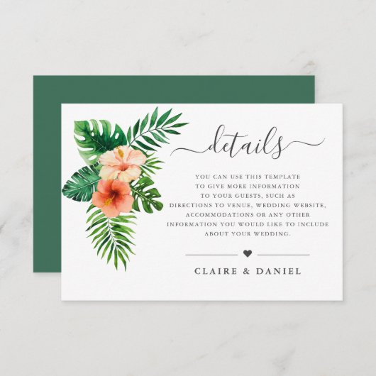 Tropische Wasserfarben Grüne Hochzeiten Begleitkarte (Vorne/Hinten)