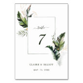 Tropische Wasserfarbenfolie Grüne Hochzeit Tischnummer (Vorderseite)