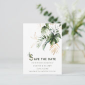 Tropische Wasserfarbenfolien Hochzeit Sichern Sie Ankündigungspostkarte (Stehend Vorderseite)