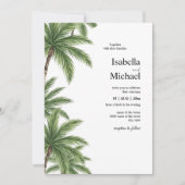 Tropische Wasserfarbenpalmen Hochzeitsfeiern Einladung (Vorderseite)
