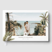 Tropische Wasserfarbenpalmen Hochzeitsfeiern Foto Gästebuch (Vorderseite)