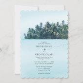 Tropische Wasserfarbenpalmen und Hochzeiten am Str Einladung (Vorderseite)