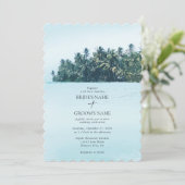 Tropische Wasserfarbenpalmen und Hochzeiten am Str Einladung (Stehend Vorderseite)