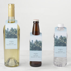 Tropische Wasserfarbenpalmen und Hochzeiten am Str Flaschenanhänger