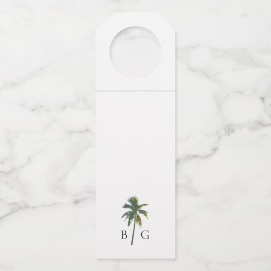 Tropische Wasserfarbenpalmen und Hochzeiten am Str Flaschenanhänger (Rückseite)