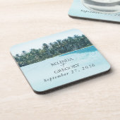 Tropische Wasserfarbenpalmen und Hochzeiten am Str Getränkeuntersetzer (Linke Seite)