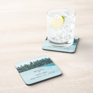 Tropische Wasserfarbenpalmen und Hochzeiten am Str Getränkeuntersetzer