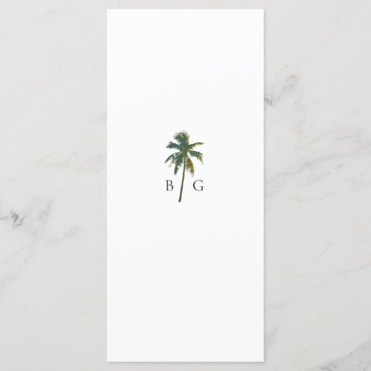 Tropische Wasserfarbenpalmen und Hochzeiten am Str Menükarte (Rückseite)