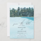 Tropische Wasserfarbenpalmen und Hochzeiten am Str Save The Date (Vorderseite)