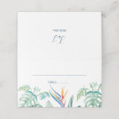 Tropische Wasserfarbenwelt Blühende Hochzeit Platzkarte (Außenseite Aufgefaltet)