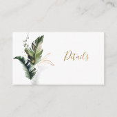 Tropische Watercolor Foliage Gold Hochzeitdetails Begleitkarte (Vorderseite)