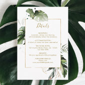 Tropische Watercolor Foliage Gold Hochzeitdetails Begleitkarte