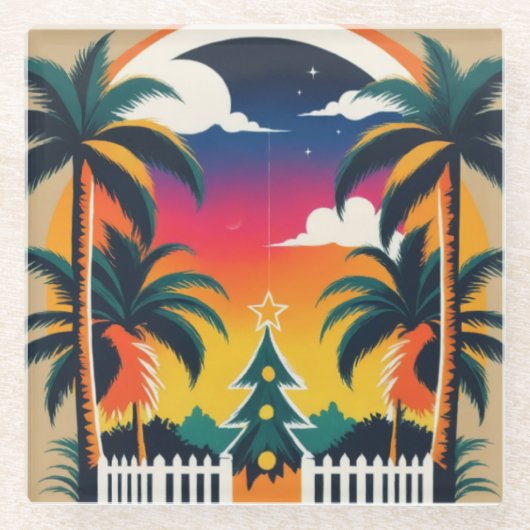 Tropische Weihnachten Glasuntersetzer (Vorderseite)