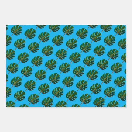 Tropische Weihnachten im Juli Monstera-Blattmuster Geschenkpapier Set (Vorderseite 3)