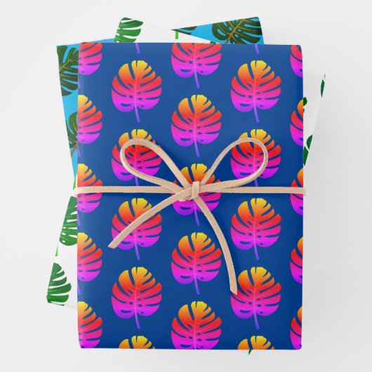 Tropische Weihnachten im Juli Monstera-Blattmuster Geschenkpapier Set (Beispiel)