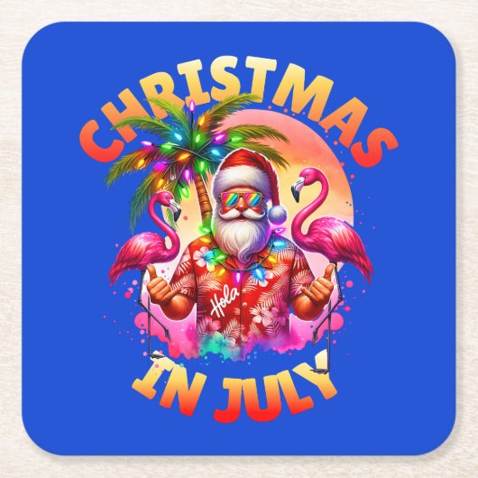 Tropische Weihnachten im Juli Palmen Bäume & Flami Rechteckiger Pappuntersetzer (Vorderseite)
