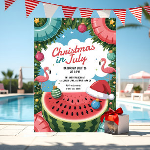 Tropische Weihnachten im Juli Pool Party Flamingo Einladung