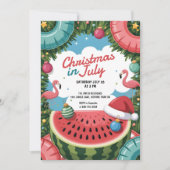 Tropische Weihnachten im Juli Pool Party Flamingo Einladung (Vorderseite)