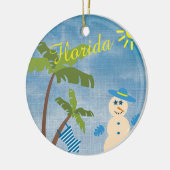 Tropische Weihnachten in Florida Snowman am Strand Keramik Ornament (Links)