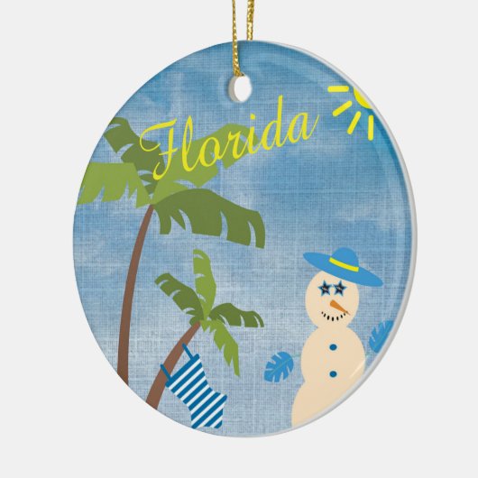Tropische Weihnachten in Florida Snowman am Strand Keramik Ornament (Links)
