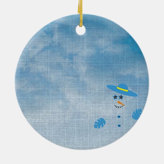 Tropische Weihnachten in Florida Snowman am Strand Keramik Ornament (Hinten)