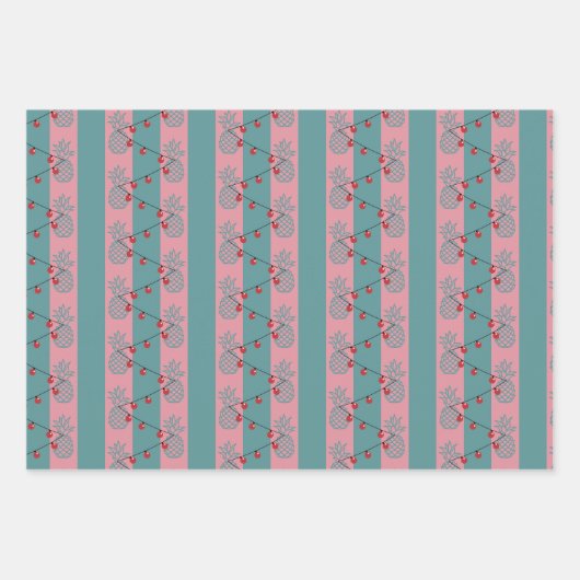 Tropische Weihnachten - Moderne, preppy Pink Anana Geschenkpapier Set (Vorderseite 3)