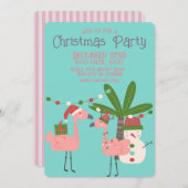 Tropische Weihnachten Pink Flamingos auf Aquamarin Einladung (Vorne/Hinten)