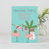 Tropische Weihnachten Pink Flamingos auf Aquamarin Einladung (Stehend Vorderseite)