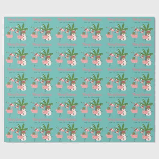 Tropische Weihnachten Pink Flamingos auf Aquamarin Geschenkpapier (Flach)