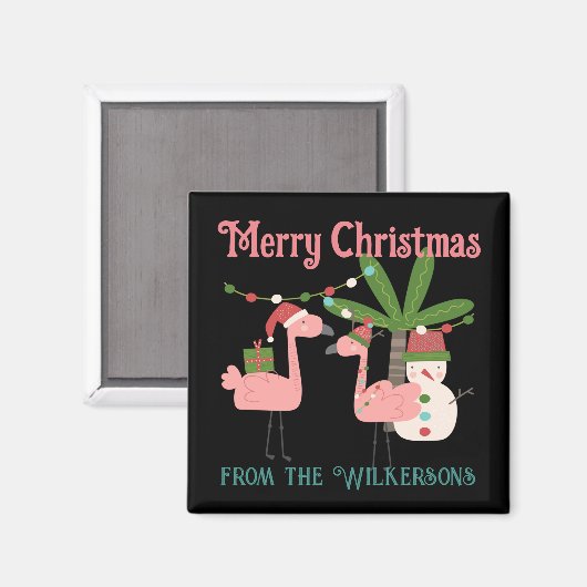 Tropische Weihnachten Pink Flamingos auf schwarz Magnet (Vorderseite/Rückseite)
