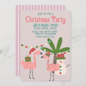Tropische Weihnachten Rosa Flamingos auf Blush Einladung (Vorne/Hinten)