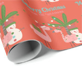 Tropische Weihnachten Rosa Flamingos auf Orange Geschenkpapier (Rolleneckpunkt)