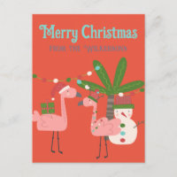 Tropische Weihnachten Rosa Flamingos auf Orange