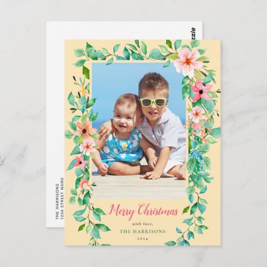 Tropische Weihnachts-Blume Küstenurlaub Foto Postkarte (Vorne/Hinten)