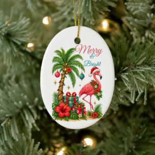 Tropische Weihnachts-Flamingo-Grußkarte Keramik Ornament