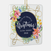 Tropische Weihnachtsbäume und Gold-Rahmen Keramikornament (Rechts)