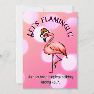 Tropische Weihnachtsfeier mit rosa Flamingo Einladung