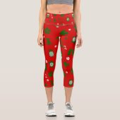 Tropische Weihnachtsfeier Tii Retro Rot Capri Leggings (Vorderseite)