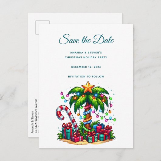 Tropische Weihnachtspalme Ankündigungspostkarte (Vorne/Hinten)