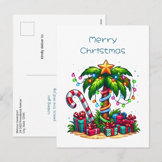 Tropische Weihnachtspalme Feiertagspostkarte (Vorne/Hinten)